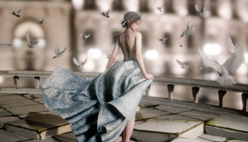 Картинка фэнтези _ghost+blade+ +призрачный+клинок эльфийка птицы балкон