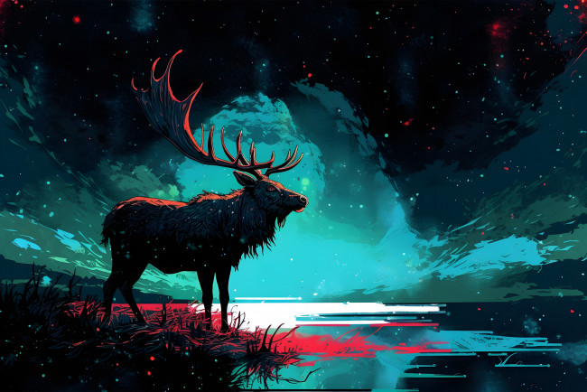 Обои картинки фото рисованное, животные, мохнатый, олень