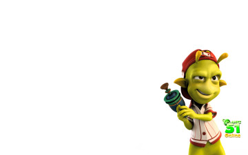 обоя видео игры, planet 51 online, инопланетянин, куртка, кепка, оружие