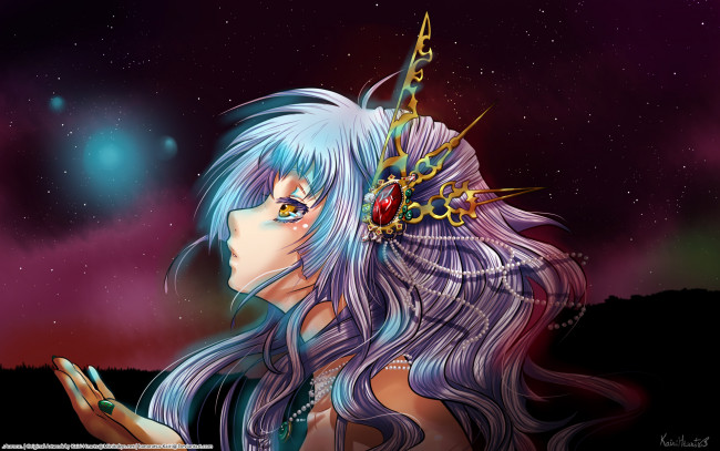 Обои картинки фото аниме, *unknown, другое, аврора, звезда, волосы, девушка