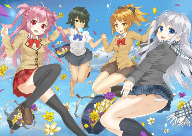 Обои картинки фото аниме, *unknown, другое, девушки, школьная, форм, сумка