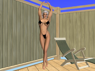 Картинка 3д+графика люди+ people девушка взгляд блондинка шезлонг бикини