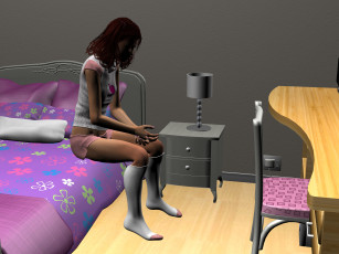 Картинка the+kid 3д+графика люди+ people девушка кровать