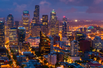 Картинка seattle города сиэтл+ сша сиэтл небоскрёбы здания панорама ночной город