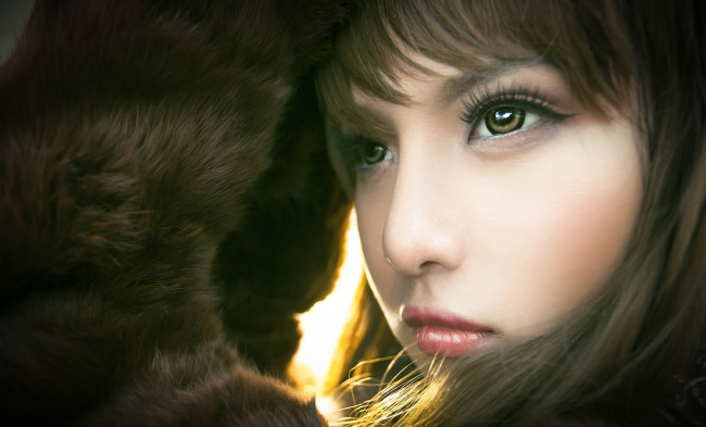 Обои картинки фото mitu kat, девушки, мех, портрет, лицо, азиатка, mitu, kat