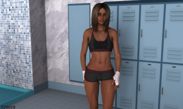 Картинка 3д+графика люди+ people девушка взгляд фон раздевалка