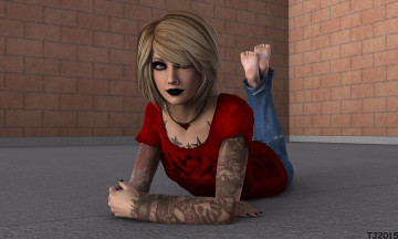 Картинка 3д+графика люди+ people девушка взгляд фон тату