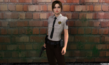 Картинка 3д+графика люди+ people девушка взгляд фон оружие