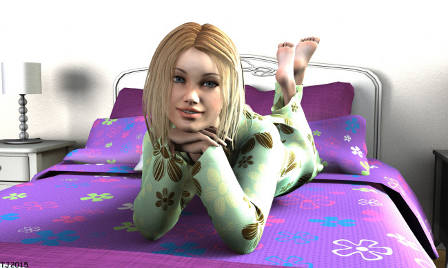 Обои картинки фото 3д графика, люди , people, девушка, взгляд, фон, улыбка, кровать