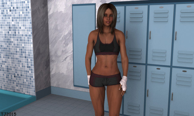 Обои картинки фото 3д графика, люди , people, девушка, взгляд, фон, раздевалка