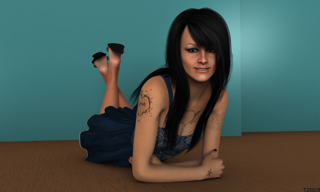 Обои картинки фото 3д графика, люди , people, девушка, взгляд, фон, тату