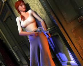 Картинка 3д+графика люди+ people девушка взгляд фон оружие