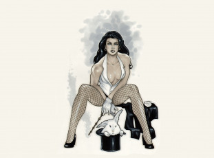 Картинка рисованное люди девушка кролик фокусник взгляд фон