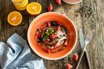 Картинка еда блины +оладьи шоколад завтрак клубника оладьи