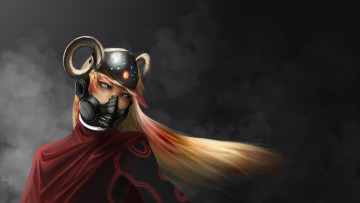 Картинка фэнтези девушки шлем лицо девушка маска рога блондинка арт взгляд