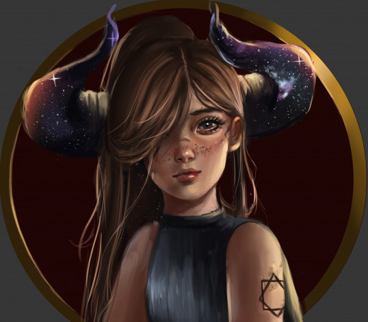 Обои картинки фото фэнтези, демоны, девушка, рога, by, whails