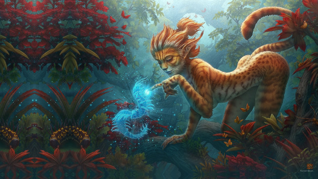 Обои картинки фото фэнтези, существа, лес, fantasy, art, kerembeyit, фантастика, девушка