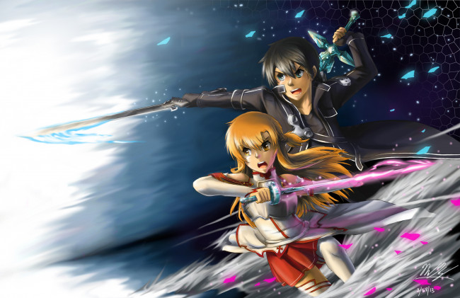 Обои картинки фото аниме, sword art online, двое