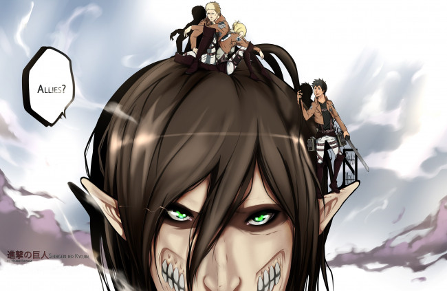 Обои картинки фото аниме, shingeki no kyojin, атака, титанов