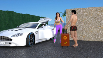 Картинка 3д+графика люди-авто мото+ people-+car+ +moto девушка взгляд фон