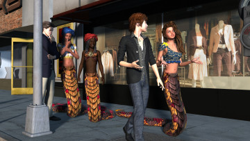 обоя 3д графика, существа , creatures, девушки, взгляд, фон