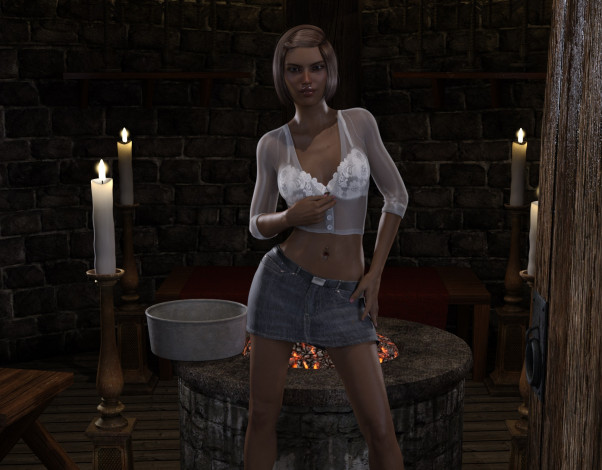 Обои картинки фото 3д графика, люди , people, девушка, взгляд, фон