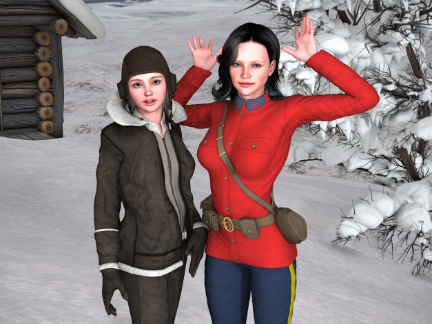 Обои картинки фото 3д графика, люди , people, девушки, взгляд, фон