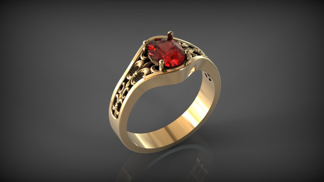 Обои картинки фото 3д графика, другое , other, драгоценный, камень, флер-де-лис, фон, отражение, кольцо, с, рубином, перстень, блеск, металла, золото