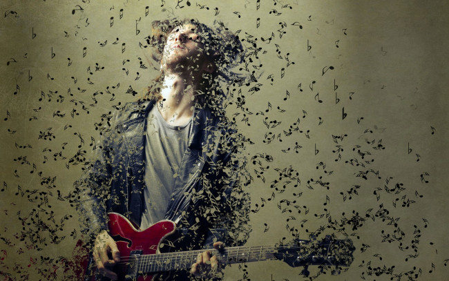 Обои картинки фото музыка, -другое, абстракция, узор, гитара, мужчина