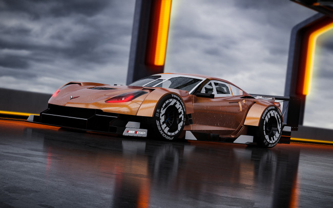 Обои картинки фото chevrolet corvette, автомобили, 3д, chevrolet, corvette, stingray, американский, зверь, на, колёсах