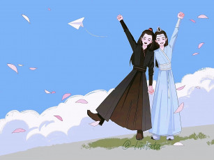 Картинка рисованное люди ван ибо сяо чжань костюмы самолетик