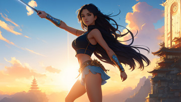 Картинка аниме пейзажи +природа нейросети графика нейроарт ai art нейронные сети рисунки нейро искусство девушка