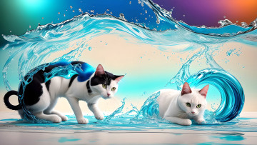 обоя рисованное, животные,  косатки, нейросети, графика, нейроарт, ai, art, нейронные, сети, рисунки, нейро, искусство