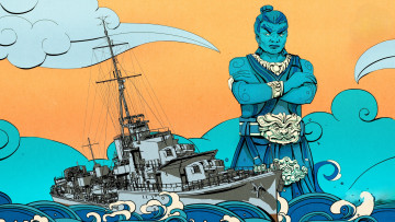 обоя видео игры, world of warships, корабль, море, самурай