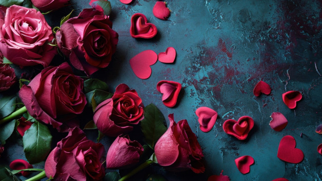 Обои картинки фото 3д графика, праздники , holidays, розы, бутоны, лепестки, сердечки