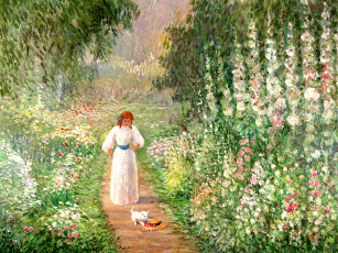 обоя louis, joesph, cresenti, рисованные, девушка, котенок, шляпа