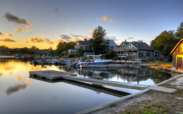 Картинка корабли порты причалы лодки катера дома восход причал