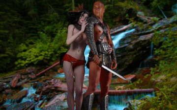 Картинка 3д графика people люди гладиатор девушка природа