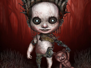 Картинка фэнтези роботы киборги механизмы медведь кукла