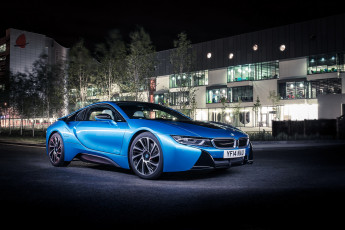 Картинка 2014+bmw+i8 автомобили bmw огни город ночь тюнинг голубой