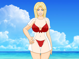 Картинка векторная+графика девушки+ girls девушка взгляд фон купальник облака