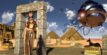 Картинка 3д+графика фантазия+ fantasy пирамиды фон взгляд девушка