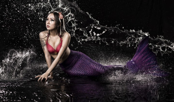 Картинка девушки -unsort+ креатив брызги русалка вода грудь поза азиатка
