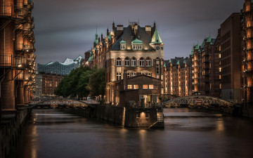 Картинка города гамбург+ германия hamburg город ночь