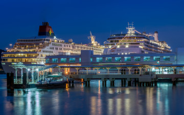 Картинка корабли лайнеры сингапур огни порт причал лайнер корабль