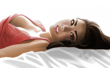 Картинка рисованное люди взгляд лежит девушка белый фон волосы губы лицо глаза