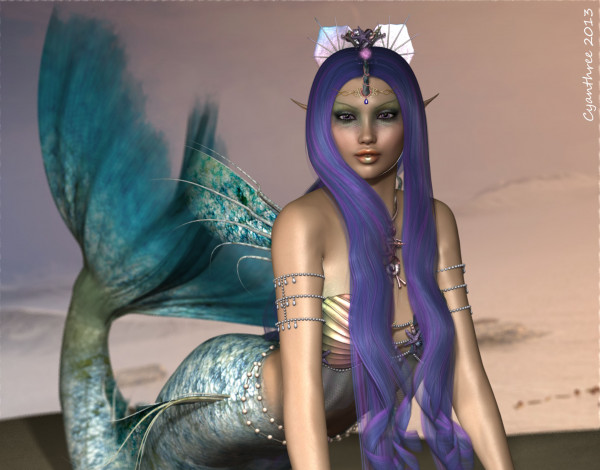 Обои картинки фото 3д графика, существа , creatures, русалка, взгляд, фон, девушка