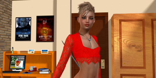 Обои картинки фото 3д графика, люди , people, интерьер, оружие, фон, взгляд, девушка