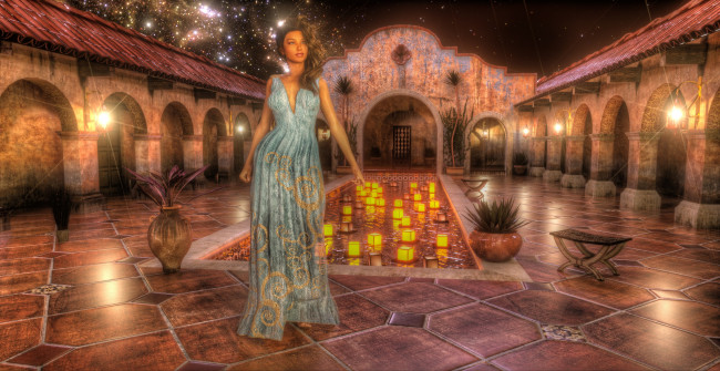 Обои картинки фото 3д графика, люди , people, бассейн, фон, взгляд, девушка, интерьер