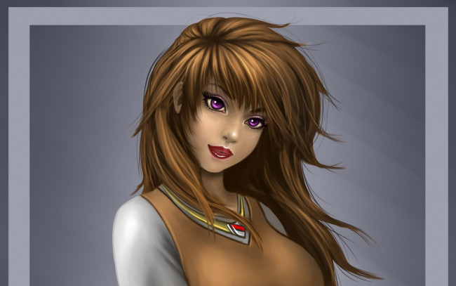 Обои картинки фото рисованное, люди, глаза, взгляд, девушка, веснушки, лицо, волосы, красные, губы